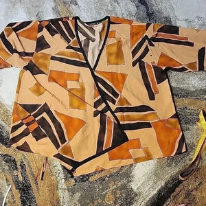 Earthtone Prints Wrap Blouse 2X